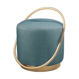 Puff Redondo Lunar em Linho e Base Metal Dourado Agarb Decor:linho Bege Claro - 4