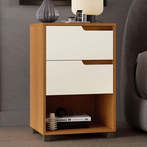 Mesa de Cabeceira 45cm X 69cm com 2 Gavetas 100% Mdf Cor:nature com Champanhe