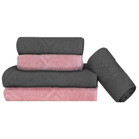 Jogo de Toalhas 100% Algodão Sultan Max Sonhare 5 Peças Gris e Rosa Maciez e Conforto