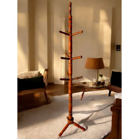 Cabideiro de Chão Mancebo Imbuia Envernizado Arara de Roupas 10 Ganchos Madeira Cabide Organizador