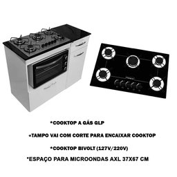 Kit Balcão com Forno 48 Litros 127v e Fogão Cooktop 5 Bocas - 5