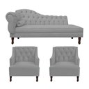 Ver imagem 1 de Kit Divã Cancun 140cm Braço Direito + 2 Poltronas Genesis com Strass Suede: Cinza