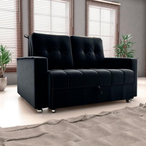 Sofá Cama Milão 2 Lugares 140cm Preto Veludo