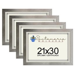 Kit 4 Molduras Porta Diploma Certificado A4 21x30 Prateado - 1