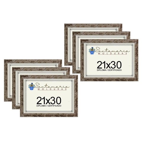 Kit 6 Molduras Porta Diploma Certificado A4 21x30 Marrom