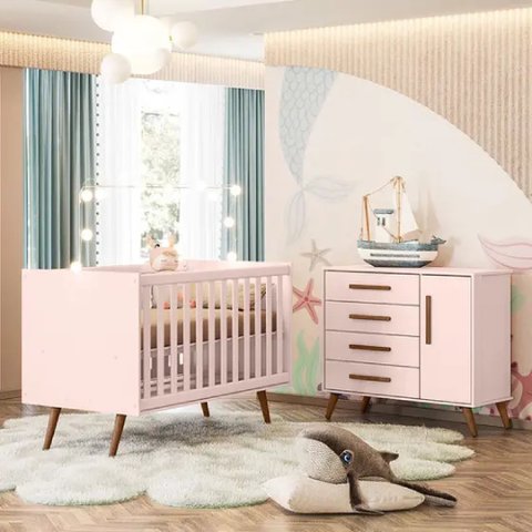 Jogo de Quarto Infantil Q Encanto Retrô Cômoda e Berço - Moveis Leartam