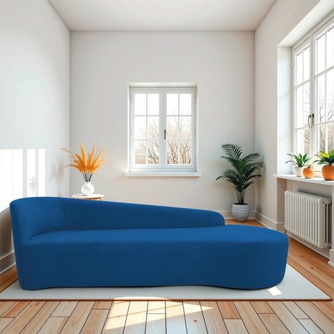 Recamier Curvo Orgânico 180cm 3 Lugares Lado Direito para Sala de Estar em Linho Paris