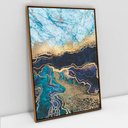 Ver imagem 1 de Quadro Decorativo em Canvas Abstrato Mármore Azul Profundo TaColado Moldura Flutuante 4,5cm Freijó 9