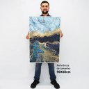 Ver imagem 2 de Quadro Decorativo em Canvas Abstrato Mármore Azul Profundo TaColado Moldura Flutuante 4,5cm Freijó 9