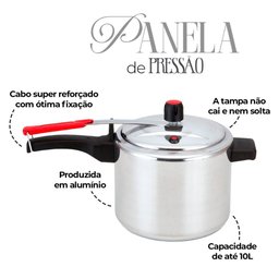 Panela de Pressão 10 Litros Polida Alumínio Grande Inmetro - 3