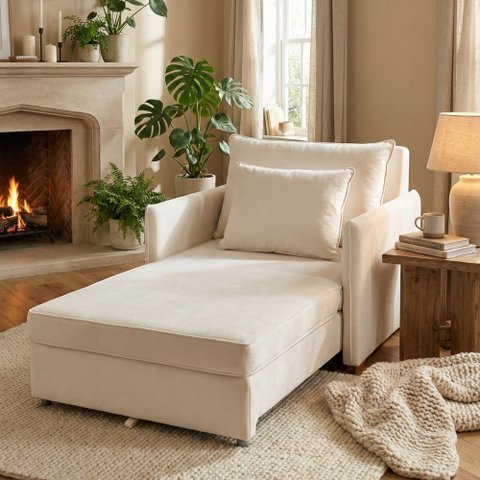 Poltrona Sofá Cama Mônica Confortável Retrátil Veludo Bege - Montanari'S Decor