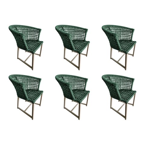Kit 6 Cadeiras de Jantar Salinas em Corda Naútica Verde Oliva Base Alumínio Rami