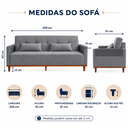 Ver imagem 3 de Sofá Cama Casal Duo 3 Lugares 2,09m Linho com USB e Courino - Cinza | Courino
