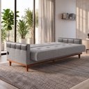 Ver imagem 2 de Sofá Cama Casal Duo 3 Lugares 2,09m Linho com USB e Courino - Cinza | Courino