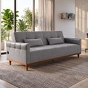Ver imagem 1 de Sofá Cama Casal Duo 3 Lugares 2,09m Linho com USB e Courino - Cinza | Courino