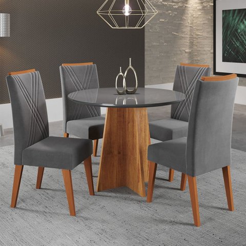 Mesa de Jantar 4 Lugares World com Vidro Mel/grafite - Viero Móveis