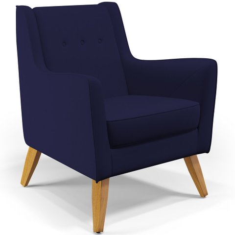 Poltrona Decorativa com Pés de Madeira Taroba D02 Veludo Azul Marinho B-304 - Lyam Decor