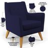 Poltrona Decorativa com Pés de Madeira Taroba D02 Veludo Azul Marinho B-304 - Lyam Decor - 4
