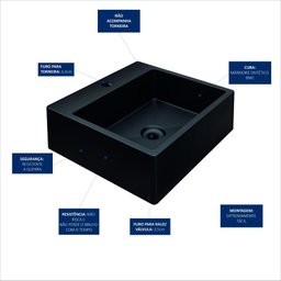 Cuba Pia para Banheiro de Apoio Lavabo 40cmx37cm - Genova Preto - 9