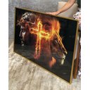 Ver imagem 1 de Quadro Jesus Cristo Leão de Judá 120x90cm com Moldura U Metalizada Dourada e Vidro