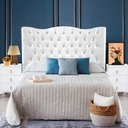 Ver imagem 1 de Cabeceira de Casal para Cama Box Padrão Estofada Capitone 140cm Dunas Nanda Decor:corino Branco