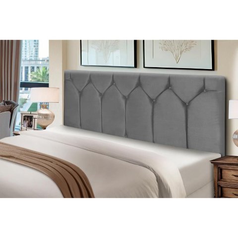 Cabeceira Estofados Solteiro Quarto 90cm Abigail Suede Cinza Madelina Decor