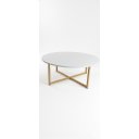 Ver imagem 1 de Mesa de Centro e Apoio Lateral Atena 80cm Mdf e Aço Off White Dourado