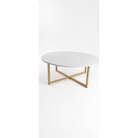 Mesa de Centro e Apoio Lateral Atena 80cm Mdf e Aço Off White Dourado