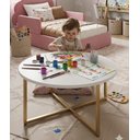 Ver imagem 4 de Mesa de Centro e Apoio Lateral Atena 80cm Mdf e Aço Off White Dourado