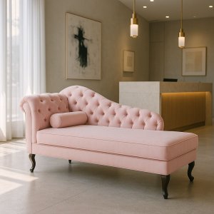 Chaise Recamier 150 Cmem Veludo Pés Luis Xv Capitonê de Luxo