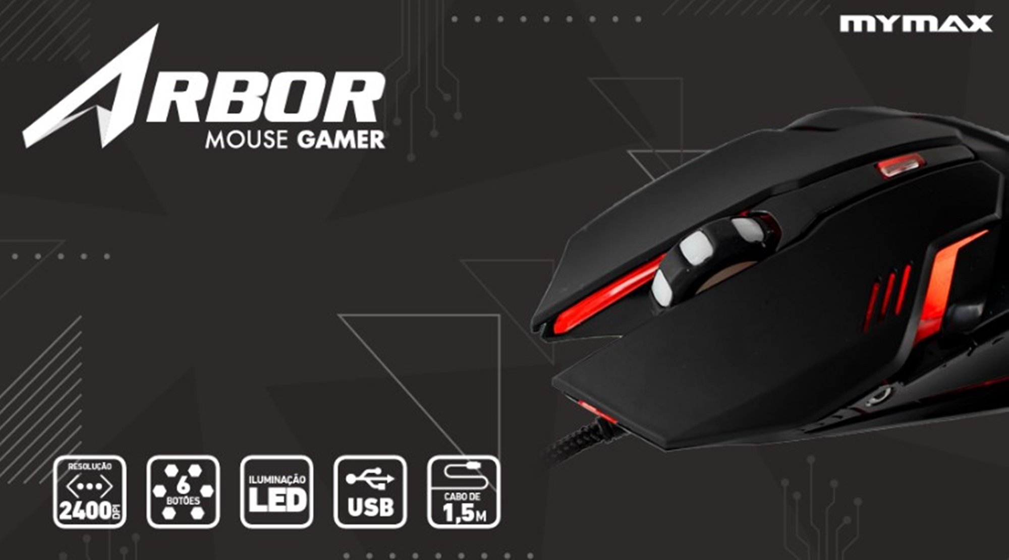 Mouse Gamer Mymax Arbor 2400 DPI com Led Vermelho (OPM-ARBOR/RD) - 12