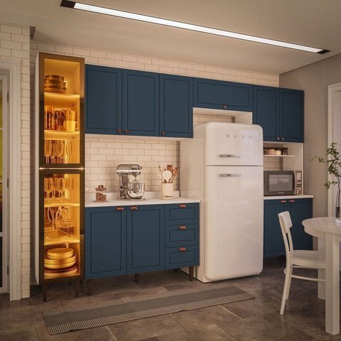 Cozinha Completa Modulada 320cm com Tampo e Cristaleira 5 Peças Pérola Yescasa