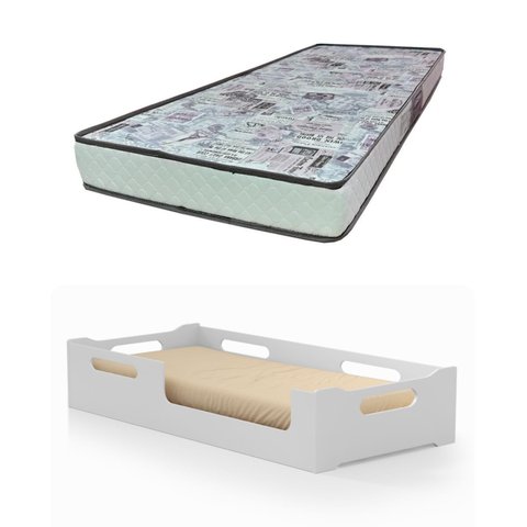 Cama Cecíla Solteiro Montessoriana 100%mdf + Colchão Solterio 188x88 Cm -d23 Gazin - Branca