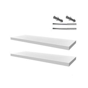 Kit 02 Prateleiras em Mdf 15mm Branco 25x80cm com Suporte Fixação