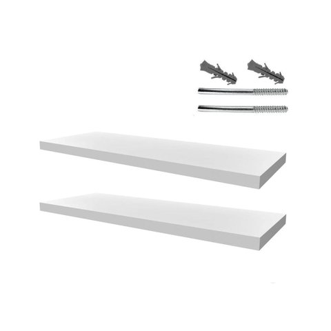 Kit 02 Prateleiras em Mdf 15mm Branco 25x80cm com Suporte Fixação