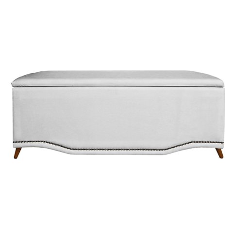 Calçadeira Recamier Baú Casal Queen 160cm Greta Suede Branco - DS Estofados