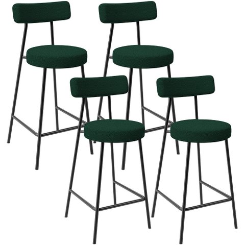Kit 04 Banquetas Baixa para Cozinha Sala de Jantar Bar Bancada Milão L02 Bouclê Verde - lyam decor L