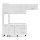 Ver imagem 4 de Cozinha Amara 4 Peças 240x224,5cm Armários Aéreos Paneleiro Balcão com Tampo Branco 250090