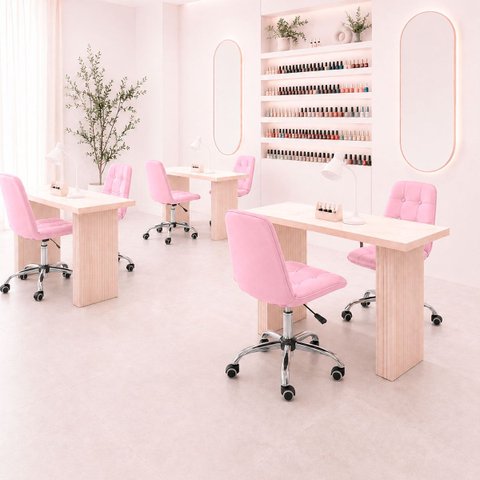 Kit 6 Cadeiras Office Botonê Giratória Ergonômica para Escritório Rosa