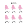 Kit 06 Cadeiras Office Eiffel Botonê Ajustável Base Giratória - Rosa + E-book - 1