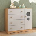 Ver imagem 1 de Cômoda Infantil 95cm 1 Porta com Vidro e 4 Gavetas Sonho Multimóveis Mp4474 Madeirado-off White
