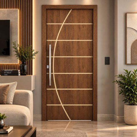Porta Madeira Frisada R20C 210 x 80 cm Pintura UV:Imbuia