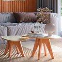 Ver imagem 2 de Kit 02 Mesas de Centro para Sala de Estar Orgânica Selly D03 Off White Freijó - Lyam Decor