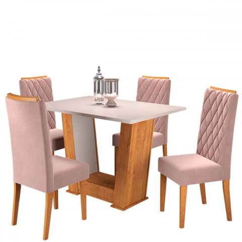 Mesa de Jantar 4 Lugares Impala Mel/blonde/veludo Rosa - Pnr Móveis