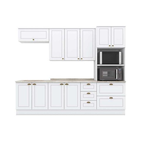 Cozinha Modulada Completa 7pçs 2 Armários 2 Balcões Paneleiro 2 Complementos C7p0 Branco - Henn