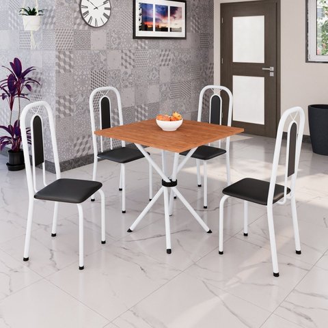 Conjunto Sala de Jantar com 4 Cadeiras Lívia Branco/Preto