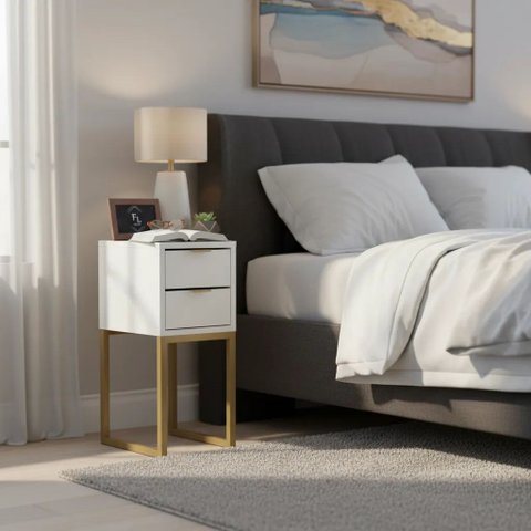 Mesa Cabeceira 25 Gavetas MDF Metalon Dourado Ouro Design Moderno Montada