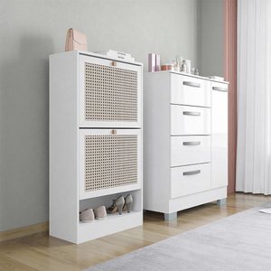 Kit Cômoda Elena e Sapateira 2 Portas Branca Poquema