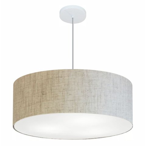 Lustre Pendente Cilíndrico Vivare Md-4079 Cúpula em Tecido 60x21cm - Bivolt - Rustico Bege - Bivolt