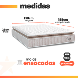 Cama Box Colchão Casal Molas Ensacadas City Pillow Top 138x188x61cm Branco / Bege Hellen - 4